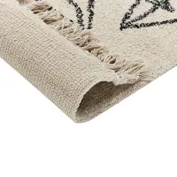 Beliani Tapis coton beige / noir 80 x 150 cm motif floral court SAZLI (80 x 150 cm)