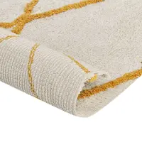 Beliani Tapis coton blanc crème / jaune 160 x 230 cm motif géométrique Shaggy MARAND (160 x 230 cm)