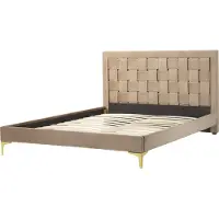 Beliani Lit capitonné 140 x 200 cm tête de lit en velours beige pieds dorés chambre à coucher