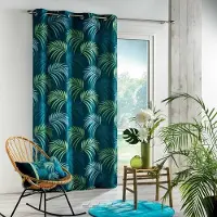 Douceur d'intérieur Douceur d'Intérieur, Rideau à Oeillets (140 x 260 cm) Blue Vegetal Bleu, Polyester Imprimé