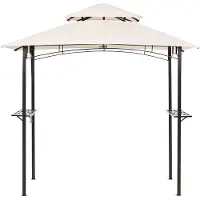 Beliani Gazebo Tissu beige Acier noir 240 x148 cm Structure métallique Auvent avec crochets et étagères Pavillon de jardin tente gazebo