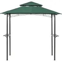 Beliani Gazebo tissu vert foncé acier noir 240 x 148 cm armature métallique auvent auvent avec crochets et étagères Pavillon de jardin tente gazebo