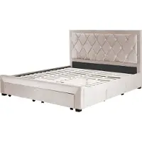Beliani Lit rembourré Beige Tissu velours 4 tiroirs Sommier à lattes 180 x 200 cm avec tête de lit haute style Chesterfield Boutonné Glamour Chambre à coucher