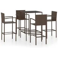 vidaXL Ensemble bar de jardin 5 pièces poly rotin brun