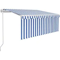 vidaXL Store rétractable automatique avec volant 3x2,5 m bleu et blanc