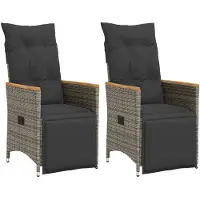 vidaXL Fauteuil de jardin avec coussin 2 pcs. Réglable Gris Poly Rattan