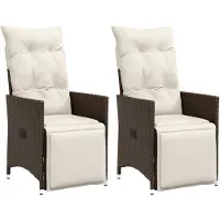 vidaXL Fauteuil de jardin avec coussin 2 pcs. Réglable Marron Poly Rattan