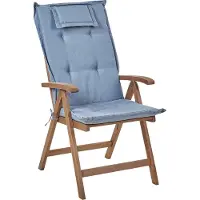 Beliani Lot de 2 chaises de jardin en bois d'acacia foncé coussins bleus naturels réglables pliables style rustique terrasse jardin