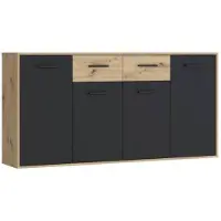 Merkloos BUFFET PILVI - STYLE CONTEMPORAIN - PARTICULES MÉLAMINÉ - DÉCOR CHENE ET NOIR - 4 PORTES + 2 TIROIRS - L 162,3 X P 34,2 X H 8