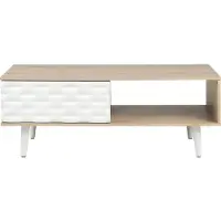 Beliani Table basse marron avec aspect bois blanc, table 1 tiroir, espace de rangement supplémentaire, rectangulaire, moderne
