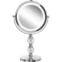 Beliani Miroir de maquillage en métal argenté rond double face rotatif avec support lumineux LED grossissement 5x Miroir de maquillage moderne