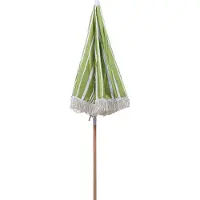 Beliani Parapluie de jardin toile blanche verte mât en bois de hêtre ⌀ 150 cm rond rétro jardin extérieur inclinable résistant aux UV