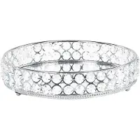 Beliani Plateau décoratif verre / fer effet miroir ø 25 cm argent VATAN