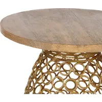 Beliani Table d'appoint plateau en bois de manguier clair piètement métallique doré forme géométrique ronde table d'appoint moderne
