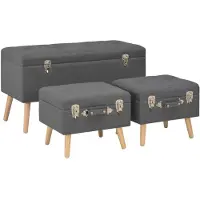 vidaXL Tabourets de rangement lot de 3 Gris foncé Tissu
