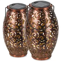 Goliving Lampe de table solaire Zen - Lampe d'extérieur - 2 pièces - Lanterne d'extérieur - Lampe de jardin solaire - Lampe d'extérieur LED - Lampe pendante - 21,5 cm - Métal - Bronze