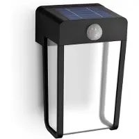 Philips Applique de jardin solaire pour façade extérieure LED 2.3W 250lm 2700K avec détecteur de mouvement et de crépuscule Black Shroud