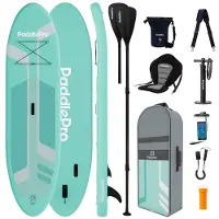 LifeGoods SUP Board - Deluxe Set - avec siège - Planche à pagaie gonflable - Max. 135KG - 320x81cm - Vert menthe