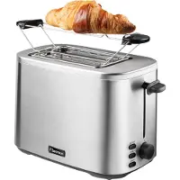 Bestron broodrooster voor 2 sneden Brood, incl. broodjesopzet, 7 bruiningsniveaus & kruimellade, 800 Watt, roestvrijstalen ontwerp, kleur: zilver