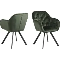 Actona Lola Chaise de salle à manger avec dossier et accoudoirs, vert.