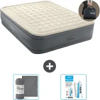 Intex Lit à air - 2 personnes - 152 x 203 x 46 cm - Gris - Avec pompe électrique, drap housse anthracite et kit de réparation