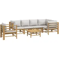 vidaXL Ensemble de salon de jardin 7 pièces avec coussins gris clair en bambou