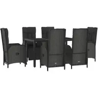 vidaXL Ensemble de jardin 7 pièces avec coussins Noir et gris Poly rotin