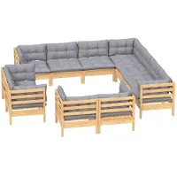 vidaXL ensemble salon de jardin 11 pièces avec coussins gris pin massif