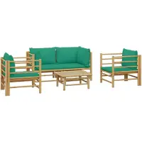 vidaXL Ensemble de salon de jardin 5 pièces avec coussins verts en bambou