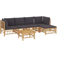 vidaXL Ensemble de salon de jardin 6 pièces avec coussins gris foncé en bambou