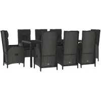 vidaXL Salon de jardin 9 pièces avec coussins Noir et gris Poly rotin