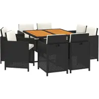 vidaXL Salon de jardin 9 pièces avec coussins Poly rotin noir