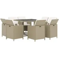 vidaXL Salon de jardin 9 pièces avec coussins Poly rotin Beige