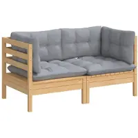vidaXL Canapé 2 places de jardin et coussins gris Bois de pin solide
