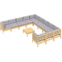 vidaXL ensemble salon de jardin 12 pièces avec coussins gris Pin