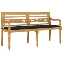 vidaXL Banc de jardin Batavia avec coussins noirs 150 cm teck massif