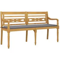 vidaXL Banc Batavia avec coussin gris 150 cm bois massif teck