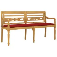 vidaXL Banc de jardin Batavia avec coussins rouges 150 cm teck massif