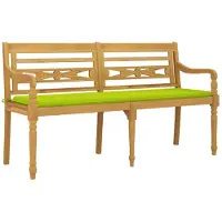 vidaXL Banc Batavia avec coussin vert clair 150 cm bois massif teck