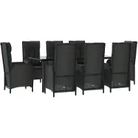 vidaXL Salon de jardin 9 pièces avec coussins noir poly rotin