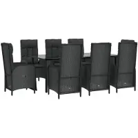 vidaXL Salon de jardin 9 pièces avec coussins noir poly rotin