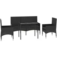 vidaXL Ensemble salon de jardin 4 pièces avec coussins noir poly rotin