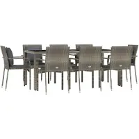 vidaXL Salon de jardin 9 pièces avec coussins Gris Poly Rattan