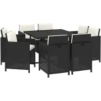 vidaXL Salon de jardin 9 pièces avec coussins Poly rotin noir