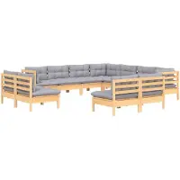 vidaXL ensemble salon de jardin 11 pièces avec coussins gris pin massif