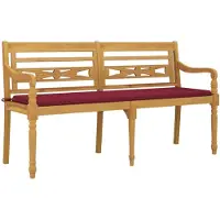 vidaXL Banc de jardin Batavia avec coussins bordeaux 150 cm teck massif