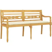 vidaXL Banc Batavia avec coussin crème 150 cm Bois de teck massif