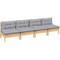 vidaXL Canapé de jardin 4 places avec coussins gris pin massif