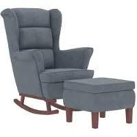 vidaXL Fauteuil à bascule à oreilles en velours gris foncé bois massif