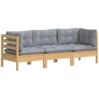 vidaXL Canapé de jardin 3 places avec coussins gris pin massif